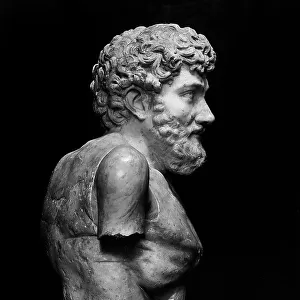 Bust of Aesop seen in profile. Sculpture from the Antonine Period, displayed in Villa Albani, Rome, Lazio