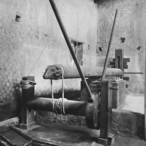 "Prelum" (wine press) in the wine cellar of the Villa of Mysteries in Pompeii