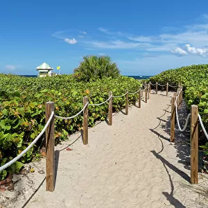 Florida, South Florida, Delray Beach, lifeguard station with pathway leading towards the ocean