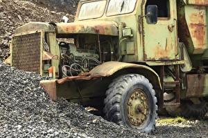 Quarry Prints: Abandoned tipper lorry in quarry, Powys, Wales, august