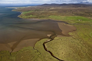 Aerial Prints: Aerial view of coastline with saltmarsh and sea loch