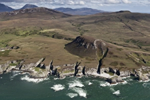 Rugged Prints: Aerial view of northwest coastline and cliffs