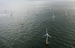 Aerial Prints: Aerial view of off-shore windfarm