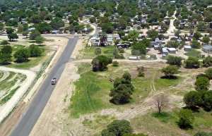 Aerial view of rural settlement, Maun, Ngamiland, Botswana