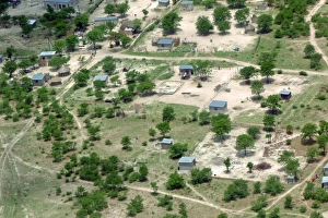 Aerial view of rural settlement, Maun, Ngamiland, Botswana