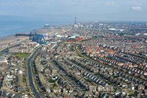 Aerial Prints: Aerial view of seaside resort town, Blackpool, Lancashire, England, August