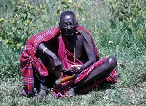 Tanzania Prints: Africa Tanzania People. Elderly Masai Man with tobacco box, Tanzania