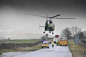 : Air Ambulance attending road traffic accident in icy weather
