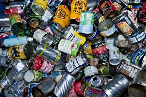 Collected Prints: Aluminum cans in recycling bin, England, april