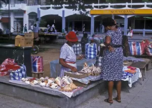 Products Prints: Animal By-Products Sea shell products for sale in a street market, Victoria, Mahe
