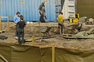 Denmark Prints: Archaeological dig site in historic town, Ribe, Jutland, Denmark, may