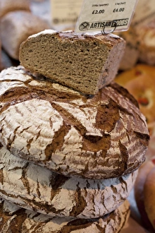 Sells Prints: Artisan bread for sale at city market, Borough Market, Southwark, London, England, April
