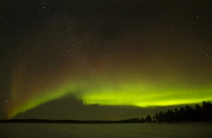 Northern Europe Prints: Aurora Borealis at night, Finland, January