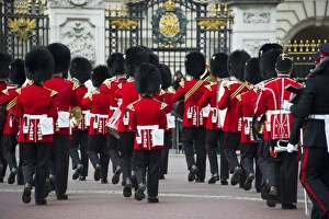 Tradition Prints: Band of the Welsh Guards guardsmen in ceremonial uniforms