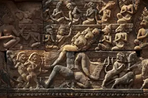 Carving Prints: Bas-relief of Ravana shaking Kalisa Mountain in Khmer Hindu temple