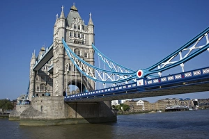 Bridges Prints: Bascule bridge on river in city, Tower Bridge, River Thames, London, England, april