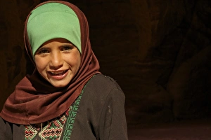 Nomad Prints: Bedouin girl, close-up of head, Petra, Ma an, Jordan, december