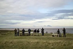 North Prints: Birdwatchers at Snettisham North Norfolk for the autumn high tide where large numbers of wading birds gather