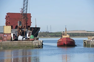 Dock Prints: Boat entering dock, Glasson Dock, River Lune, Lancaster, Lancashire, England, march