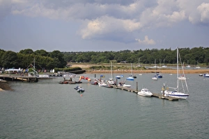 Jetty Prints: Boats at mooring in harbour, Wootton Creek, Fishbourne, Isle of Wight, England, july
