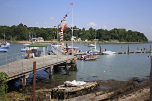 Boats at mooring in harbour, Wootton Creek, Fishbourne, Isle of Wight, England, july