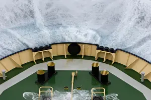 Transports Prints: Bow of Kapitan Khlebnikov icebreaker crashing into wave in rough sea