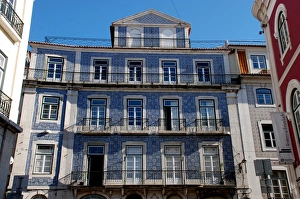 Tiles Prints: Building frontage with azulejo tiling, Bairro Alto, Lisbon, Portugal, november