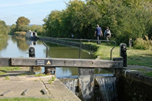 Gates Prints: Canal lockgate and towpath with walkers