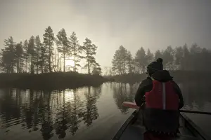 Canoe Prints: Canoeing on freshwater loch in mist