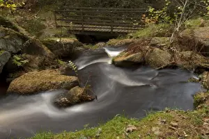 Cascade Prints: Cascades on upland stream with footbridge in woodland habitat