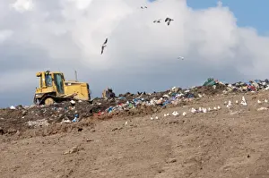 Corvids Prints: Caterpillar D6N compaction machine working on council rubbish tip