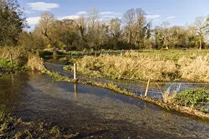 Fenced Prints: Chalk river flowing beside pasture