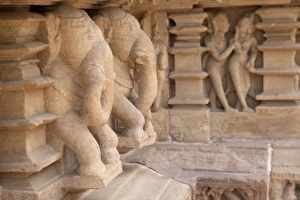 Sculptures Prints: Chandella dynasty temple with elephant sculptures