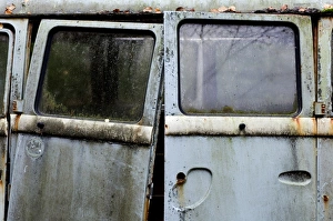 Machinery Prints: Close-up of doors on scrap Volkswagen camper van, Sweden, october