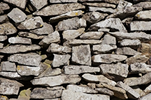 Stone Prints: Close-up of drystone wall, built with limestone, Cumbria, England, June