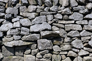 Stones Prints: Close-up of traditional drystone wall in good repair, England, april