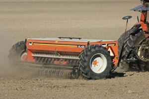 Drill Prints: Close-up of Tume HKL-4000 seed drill, drilling field, Sweden, spring