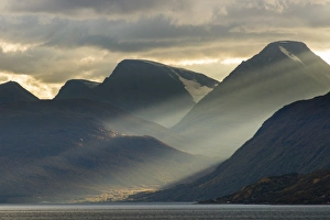 Northern Europe Prints: Clouds and sunbeams above fjord, Lyngen Fjord, Skibotn, Lapland, North Norway, September