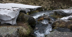 Burn Prints: Collapsed snow bridge over river, Lairig Ghru, Cairngorms N. P. Highlands, Scotland, June