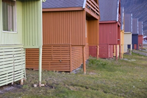 Colourful houses in town, worlds most northerly town, Longyearbyen, Spitsbergen, Svalbard, August
