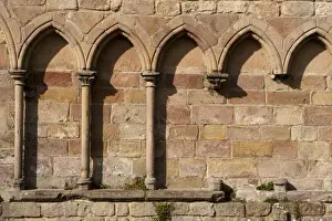 Ruined Prints: Columns and arches on walls of ruined 12th century Augustinian priory