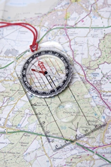 Directions Prints: Compass on Ordnance Survey map of Kent, England, August