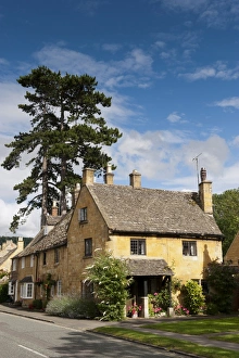 Cottages Prints: Cotswold limestone houses on village main street