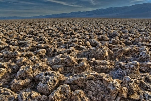 Rugged Prints: Crust of halite salt crystal formations on saltpan, Devils Golf Course, Death Valley N. P