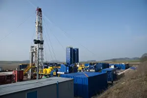 Cuadrilla shale gas drilling rig preparing for fracking, Weeton, Blackpool, Lancashire, England, march