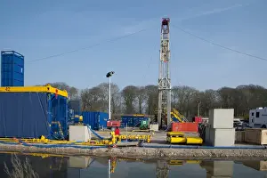 Cuadrilla shale gas drilling rig preparing for fracking, Weeton, Blackpool, Lancashire, England, march