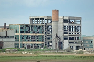 Derelict factory buildings, Vadu, Dobrogea, Romania, may