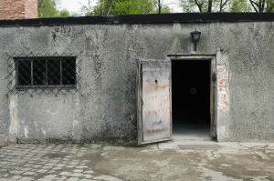 Central Europe Prints: Door to gas-chamber, in concentration and extermination camp, Auschwitz, Poland