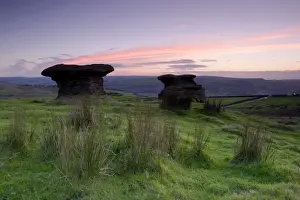 Stones Prints: Doubler Stones, mushroom shaped gritstone rocks at dusk