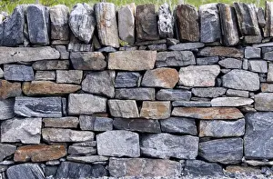 Stones Prints: Drystone wall, section of recently finished wall with courses